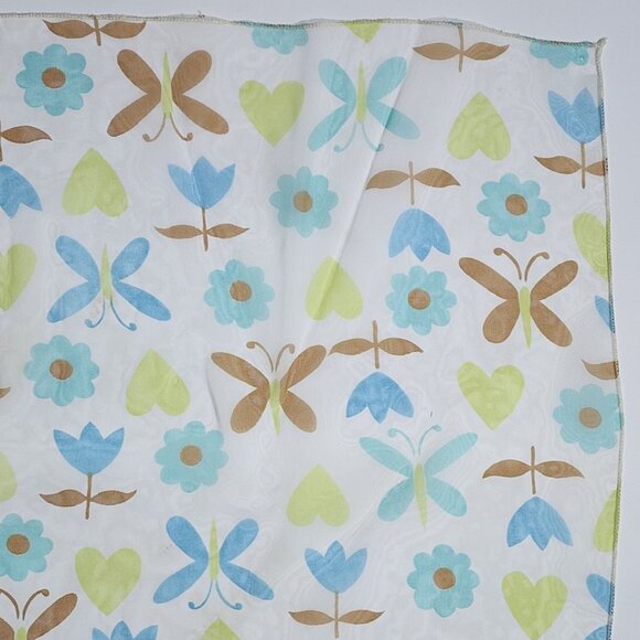Butterfly Scarf Sheer Blue Tulips Flowers Hearts Pastel Colors VTG 23" x 22" - Picture 1 of 7